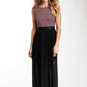 Jealous Tomato Twofer Maxi Dress in Coral/Navy